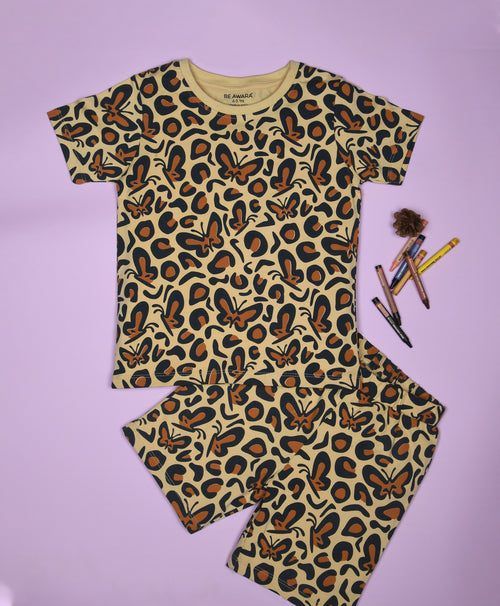 Butterfly Pattern Half Sleeves T-Shirt & Shorts Set - Be Awara