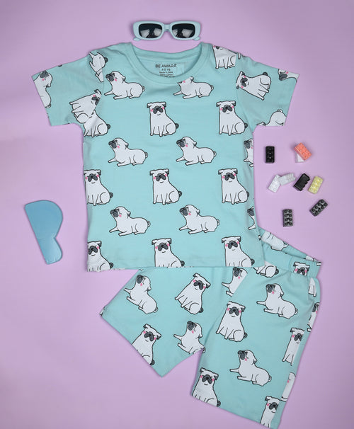 Pug Dog Pattern Half Sleeves T-Shirt & Shorts Set - Be Awara