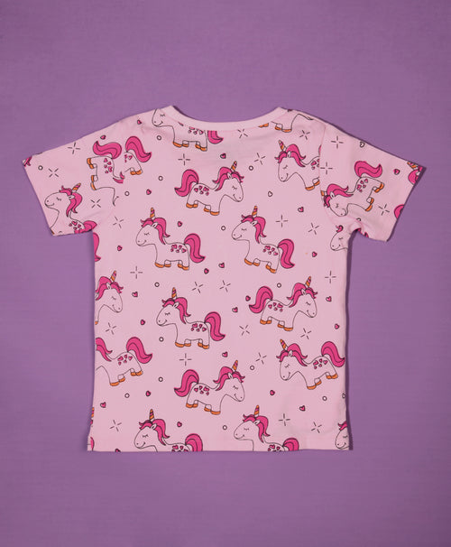 Unicorn Pattern Half Sleeves T-Shirt & Shorts Set - Be Awara