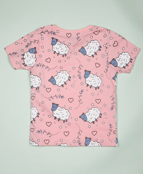 Sheep Pattern Half Sleeves T-Shirt & Shorts Set - Be Awara