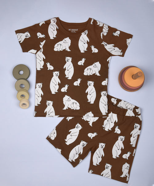 Bear Pattern Half Sleeves T-Shirt & Shorts Set - Be Awara
