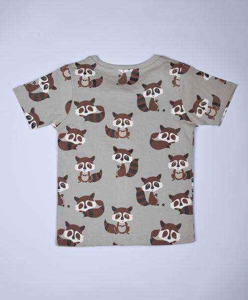 Racoon Pattern Half Sleeves T-Shirt & Shorts Set - Be Awara
