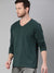 Bottle Green Full Sleeves V Neck T-Shirt - Be Awara