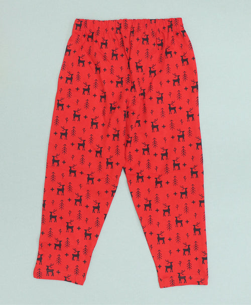 Reindeer Pattern Cotton Knit Full Length Printed Lounge Pants