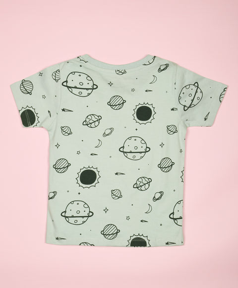 Planet Pattern Half Sleeves T-Shirt & Shorts Set - Be Awara