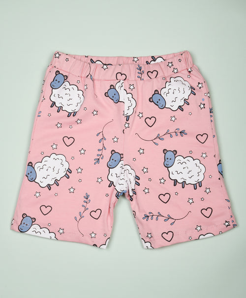 Sheep Pattern Half Sleeves T-Shirt & Shorts Set - Be Awara
