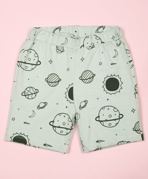 Planet Pattern Half Sleeves T-Shirt & Shorts Set - Be Awara