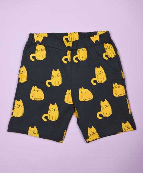 Cat Pattern Half Sleeves T-Shirt & Shorts Set - Be Awara