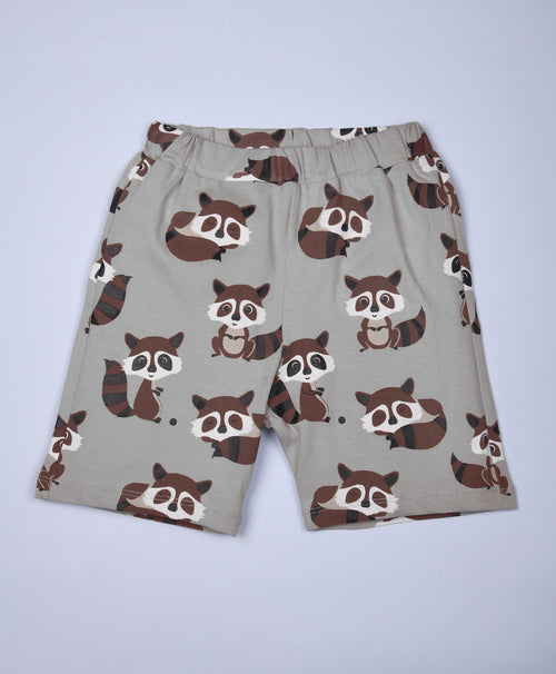 Racoon Pattern Half Sleeves T-Shirt & Shorts Set - Be Awara