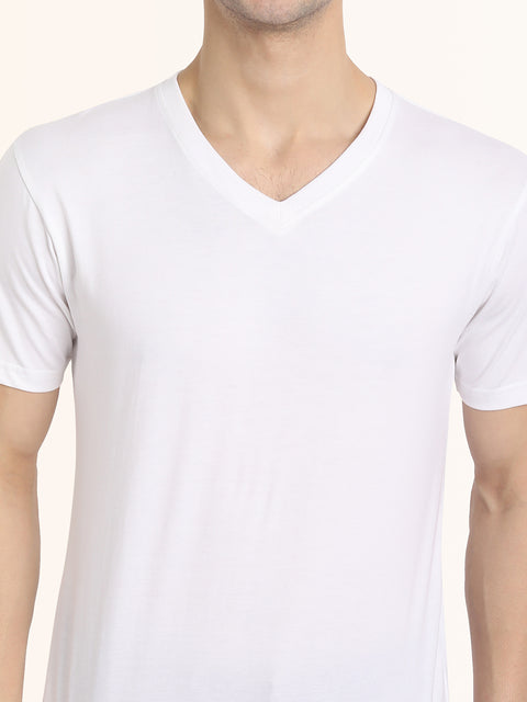 White Half Sleeves V Neck T-Shirt - Be Awara