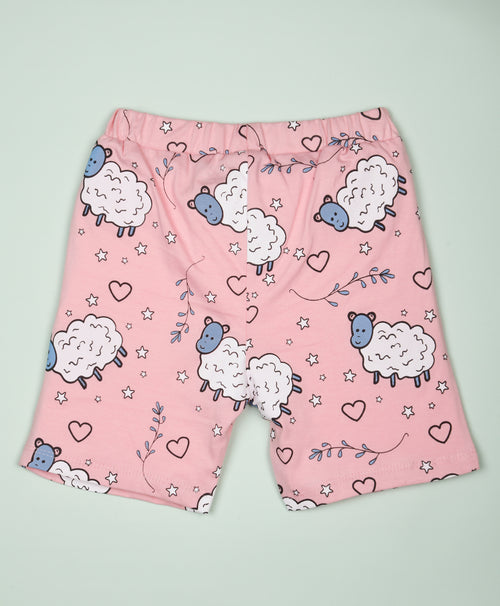 Sheep Pattern Half Sleeves T-Shirt & Shorts Set - Be Awara