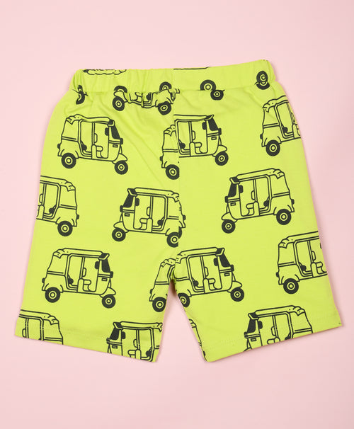 Auto Rickshaw Pattern Half Sleeves T-Shirt & Shorts Set - Be Awara