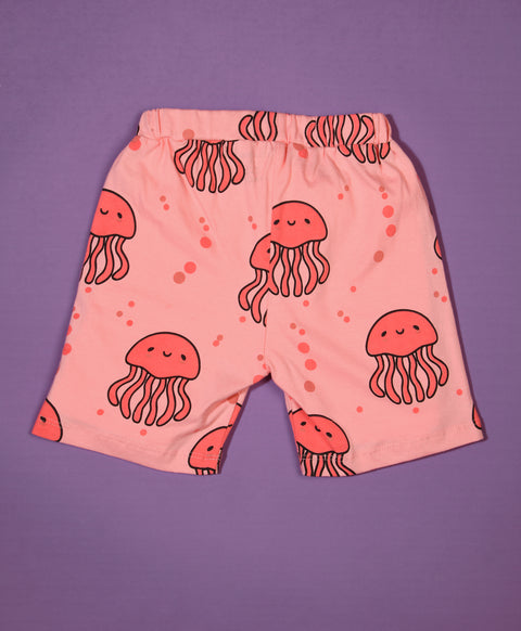 Jelly Fish Pattern Half Sleeves T-Shirt & Shorts Set - Be Awara