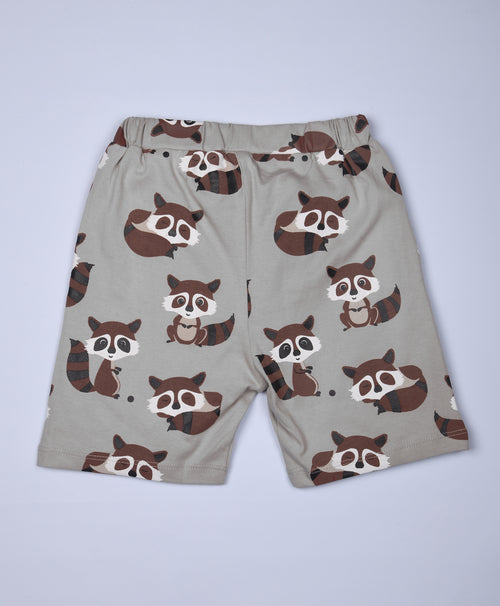Racoon Pattern Half Sleeves T-Shirt & Shorts Set - Be Awara