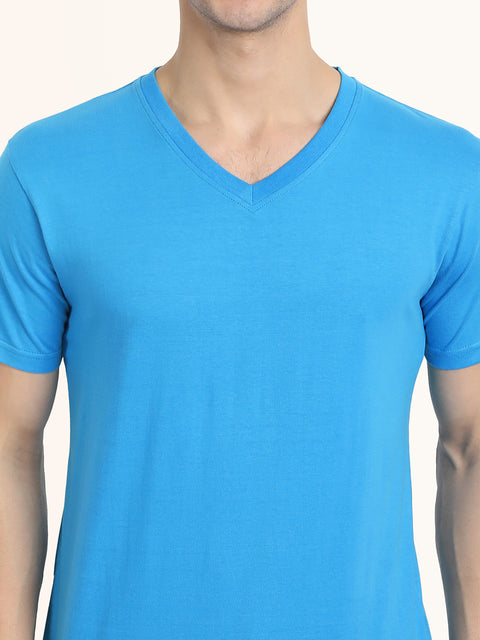 Sky Blue Half Sleeves V Neck T-Shirt - Be Awara