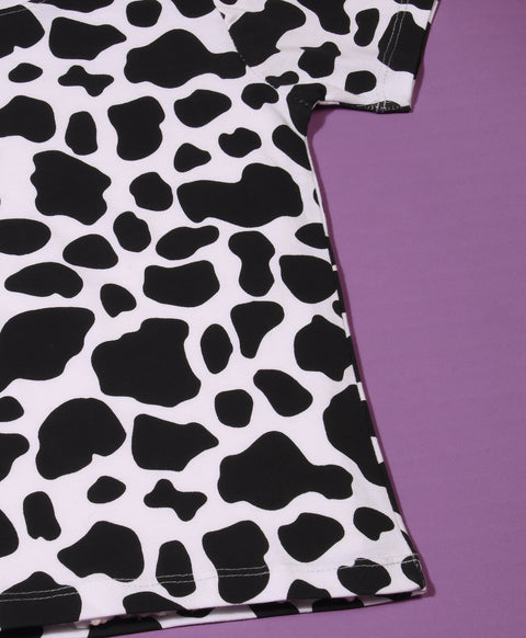 Cow Patch Pattern Half Sleeves T-Shirt & Shorts Set - Be Awara