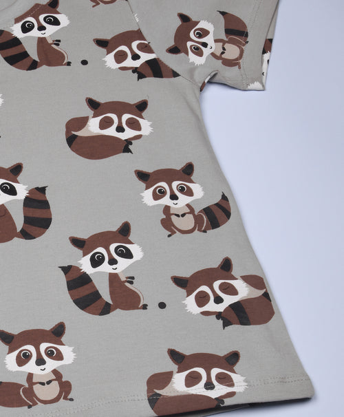 Racoon Pattern Half Sleeves T-Shirt & Shorts Set - Be Awara