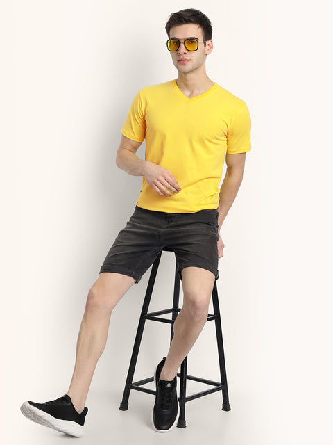 Lemon Yellow Half Sleeves V Neck T-Shirt - Be Awara