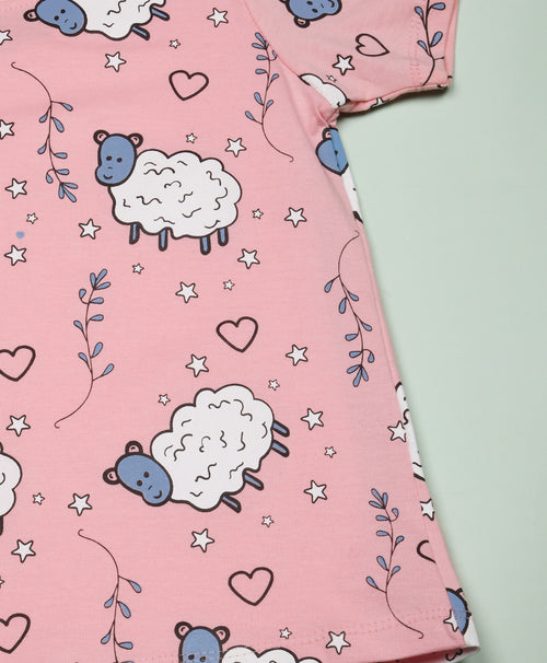 Sheep Pattern Half Sleeves T-Shirt & Shorts Set - Be Awara