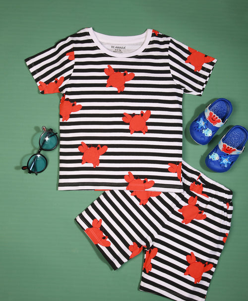Crab Pattern Half Sleeves T-Shirt & Shorts Set - Be Awara