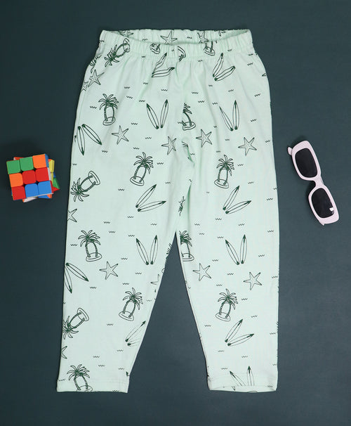 Beach Pattern Cotton Knit Full Length Printed Lounge Pants