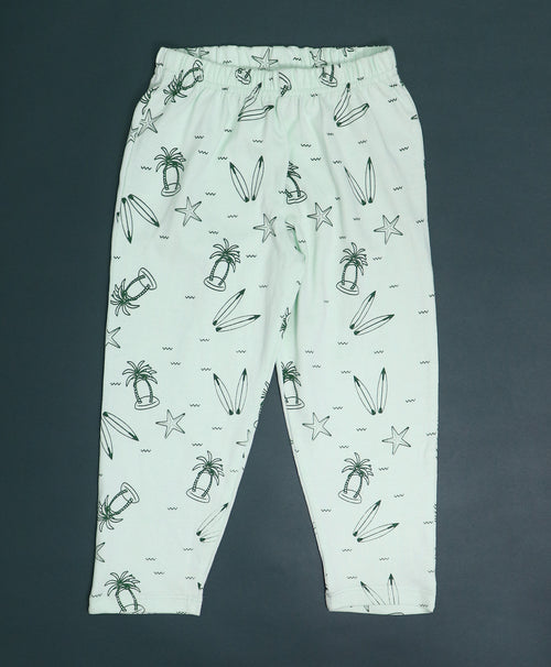 Beach Pattern Cotton Knit Full Length Printed Lounge Pants
